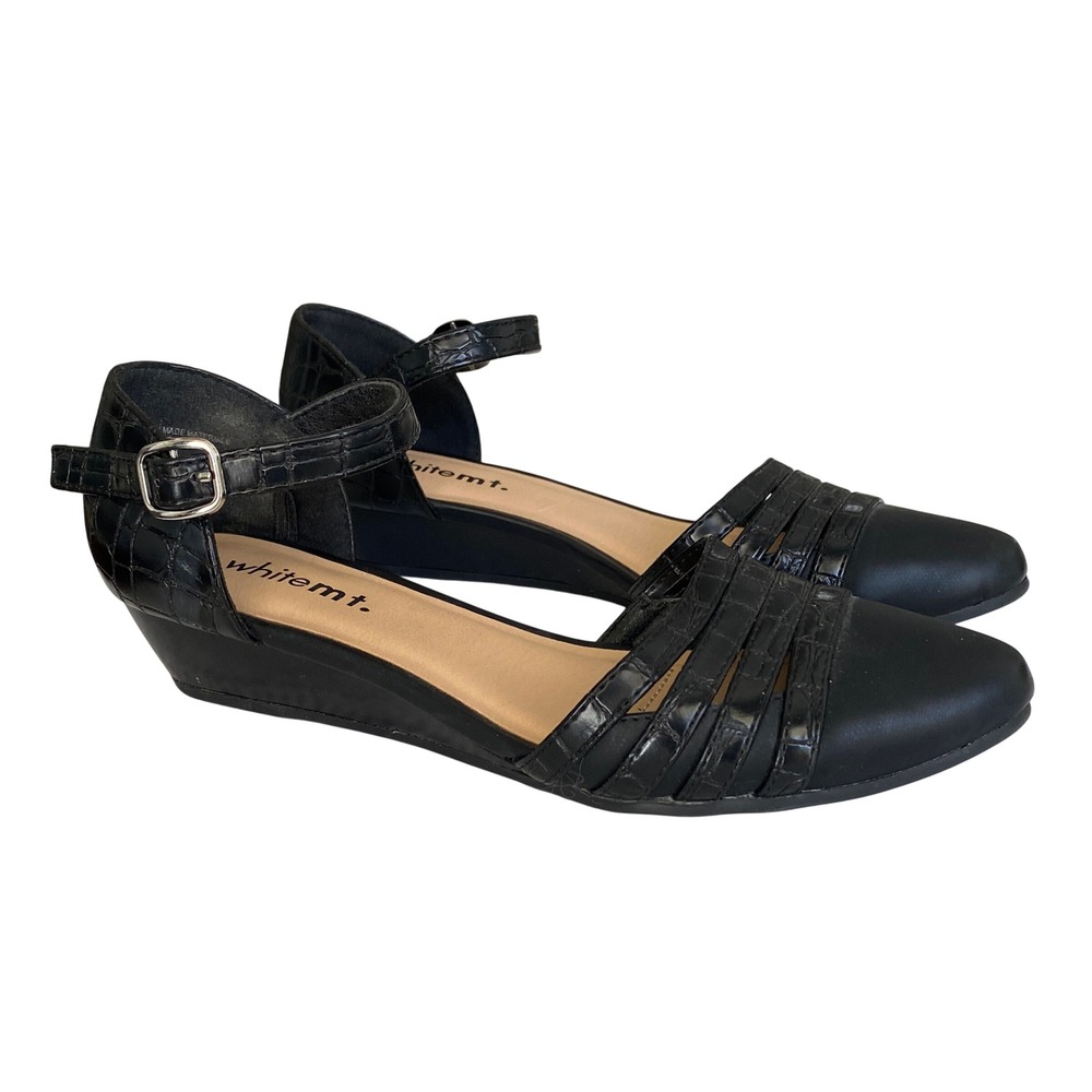 White Mountain Molly Black Wedge‎ Flats Ankle Strap 6 Minimalist Chic Comfort